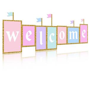 lot 2411 image: Gueevin 3.3 ft Welcome Banner Princess Castle Birthday Party Sign, Macaron