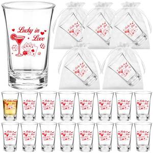lot 2414 image: A 24 Sets Lucky in Love Shot Glasses Lucky in Love Bachelorette Decorations