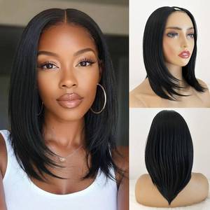 lot 6001 image: DEYNGS Black V Part Straight Wig Layered Synthetic Wigs for Women 14Inch
