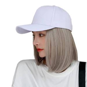 lot 6003 image: UU BEN Womens Short Bob Wigs Baseball Cap with Hair Girls Wig Hats Straight Hair Wavy Natural grey