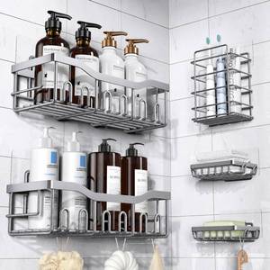 lot 7361 image: EUDELE 5-Pack Rustproof Stainless Steel Shower Caddy �� No Drill Adhesive Bathroom Organizer with Large Capacity, Spacious Shower Shelves for Inside Shower, Kitchen & Home Decor Storage-XL Size