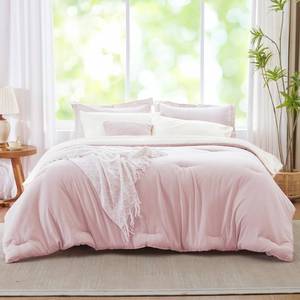 lot 7928 image: Kozyhvn Pink Comforter Set King Bedding Set, 7 Pieces Soft Bed in a Bag with Comforter, Sheets, Pillowcases & Shams, All Season Boho King Bed Set