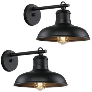 lot 7935 image: 2-Pack Outdoor Wall Lights, Exterior Farmhouse Barn Light Fixtures, Black