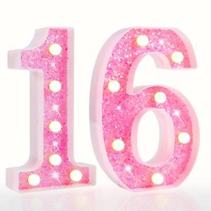 lot 7942 image: Pooqla 16th Birthday Decorations for Girls, Pink Light Up Numbers for Sweet 16th Birthday, Gift for Girls Party Table Decoration Backdrop Wall Decor for Wedding Anniversary Decor