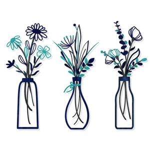lot 7943 image: Pigort 3 Pieces Metal Flowers Wall Arts - Rustic Farmhouse Style D�cor Metal Wall Art Black Minimalist Flower Natural Themed Wall Decors for Home Bedroom Dining Room Housewarming (Blue)