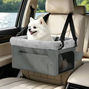 lot 7945 image: JOEJOY Deluxe Dog Booster Seat with Sturdy Metal Frame and Safety Leash for Small Pets up to 20 lbs - Portable Puppy Dog Car Seat with Thick Cushion and Storage Pockets for Small Dogs, Grey