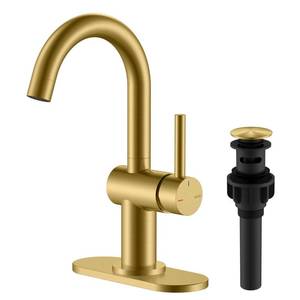 lot 7952 image: KENES Brushed Gold Single Handle Bathroom Faucet, Single Hole Vanity Faucet