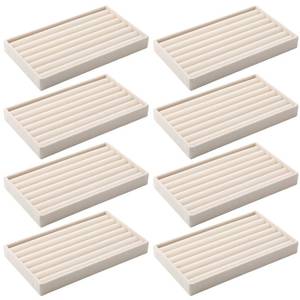 lot 7954 image: Highergo 8 Pcs Stackable Velvet Jewelry Trays, 7 Long Slots, Beige