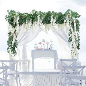 lot 7966 image: Encrypted Flower Vine Wisteria Artificial Garland Hanging (White, 2pcs)