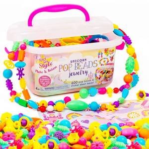 lot 7985 image: Just My Style Make & Believe Unicorn Pop Beads, 500 Snap-Together, DIY, Bead Kit for Girls, Jewelry Set, Great Travel & On The Go Activity for Kids Ages 4, 5, 6, 7, 8