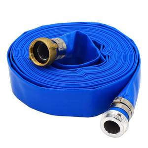 lot 7998 image: DAVCO 1.5 ID � 50 ft Pool Backwash Hose, Heavy Duty Reinforced Blue PVC Lay Flat Water Discharge Pump Hoses For Swimming Drain Pools and Clean Filters, With Aluminum Pin Lug Fittings