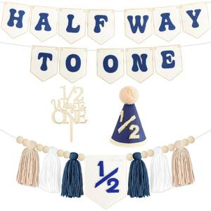 lot 8346 image: THAWAY 12 Birthday Boy Decorations, Blue Half Way to One Banner Set