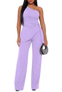 lot 8348 image: Ekaliy 2 Piece Pants One Shoulder Top Flare Pants Sets Sexy Party
