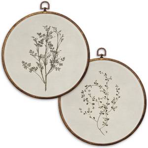 lot 8350 image: ROXMART Rustic Floral Botanical Round Wall Art, Neutral Cottagecore Vintage Flower Framed Canvas Prints Hanging Wall Decor for Home Bedroom Living Room Office, 10x10 Inch Set of 2
