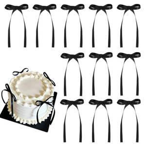 lot 8361 image: 30 Pack Bow Cake Toppers Black Ribbon Bows for Cake Halloween Party Decor