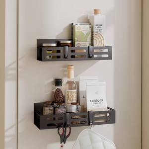 lot 8362 image: SETBAOO 2 Pack Magnetic Spice Rack for Refrigerator, Black Magnetic Shelf and Fridge Kitchen Cabinet Organizers Storage Seasoning Organization Mini Shelves, Organizadores de Cocina