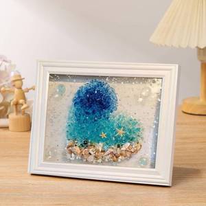 lot 8368 image: AGARES Sea Glass Art Kit, New Resin Art Kits for Adults, DIY Mosaic Kits, DIY Resin Beach Art Kit, Beach Art Photo Frame for Home Decoration, Bookshelf, Office (Heart of The Ocean)