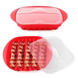 lot 8371 image: Microwave Bacon Cooker Tray with Vented Lid - Crisper Pan for 4-6 Slices in 3 Minutes, Splatter Shield & Fat Draining Tray for Healthy Cooking, Also for Sausages & Patties(ColorRed)