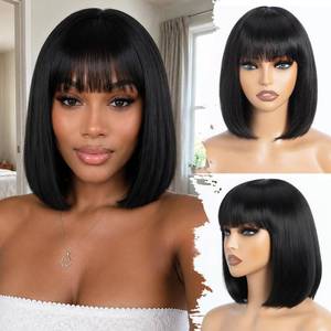 lot 8377 image: Bob Human Hair Wig With Bangs Wear and Go Glueless Wig 180% Density