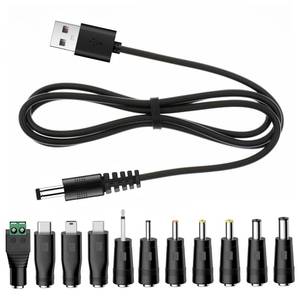 lot 8414 image: YiKaiEn Universal Charger Power Core, 5V USB to DC 5.5x2.1mm, Charging Cable with 11 Connectors (Micro-USB, Type-C, Mini USB, 2.5x0.7, 3.0x1.1, 3.5x1.35, 4.0x1.7, 4.8x1.7, 5.5x2.5��2.5mm), 3.3FT