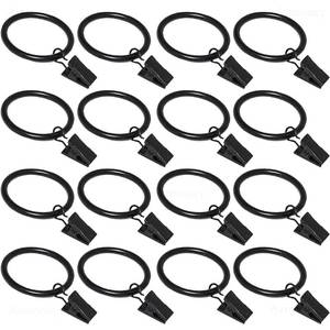 lot 8419 image: 16 Pack Curtain Rings with Clips, Window Clip Rings Black Curtain Hooks Hangers Clip Rings for Hanging Drapery Drapes Bows, Small 1.26 Inch in Diameter, Fits up to 1 Rod