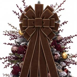 lot 8422 image: Ceenna Christmas Tree Topper Bow 52 x 12 Inch, Dark Brown Large Velvet Bow