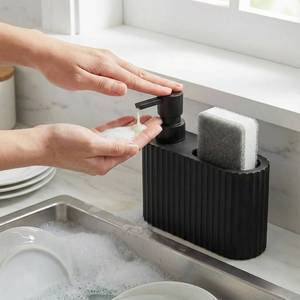 lot 8432 image: Matte Black Dish Soap Dispenser with Sponge Holder for Kitchen Sink - 2-in-1 Plastic Soap Dispenser Bottle with Soft-Touch Finish