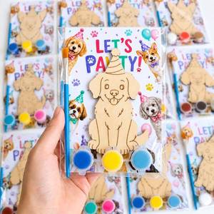 lot 8433 image: Moltby 12 Pack Dog Party Favors, DIY Wooden Painting Magnet Craft Kits