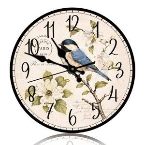 lot 8464 image: COMBLOOM Birds and Flowers Wall Clock, Silent Non Ticking Wall Clocks Battery Operated, Rustic Wooden Clocks Decorative for Kitchen, Bathroom, Bedroom, Living Room (11.8 Inch)