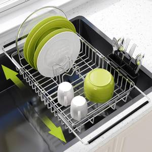 lot 9032 image: JASIWAY Expandable Dish Drying Rack Over the Sink with Utensil Holder