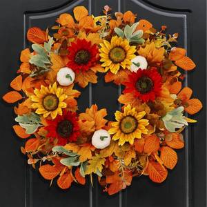 lot 9034 image: 26Inch Harvest Fall Wreaths for Front Door with Sunflower and Pumpkins