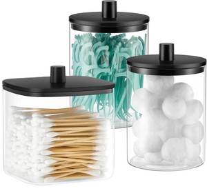 lot 9039 image: Glass Qtip Holder Dispenser - 3 Pack, Bathroom Decor and Organizer, Black