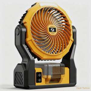 lot 9048 image: XZK Battery Powered Fan for DeWalt 20V Max Battery �� 3950 RPM Airflow, Dual Power (BatteryUSB), 4 Speeds  2 LED Modes with Hook & Tilt Head for Jobsite, Garage, Workshop (Tool Only) �� Dark Yellow