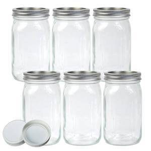 lot 9052 image: Jumterlee 6 Pack 32 oz Mason Jars, Wide Mouth Mason Jars with Lids and Bands and 6 White Plastic Mason Jar Lids, Canning Jars for Overnight Oats, Food Storage, Dry Food, Snacks, Candies and More
