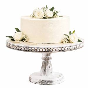 lot 9054 image: Peohud 12 Inch White Wood Cake Stand, Round Cupcake Pedestal Stand with Beads, Distressed Dessert Display Riser Tray for Wedding Birthday Christmas Party Table Decor
