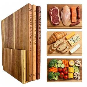 lot 9055 image: Book Cutting Board Set with Stand Wooden Cutting Boards That Look Like Books for Vegetables, Cheese, and Meat Decorative Kitchen Cutting Boards Set of 3