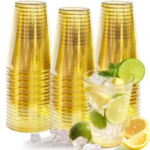 lot 9059 image: Glowserve 50 Pack 12 oz Gold Disposable Plastic Cups Cocktail Glasses