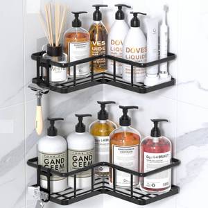 lot 9061 image: YASONIC Corner Shower Caddy Adhesive, 100% Rustproof Shower Organizer, No Drill Shower Shelf for Inside Shower, Wall-Mounted Shower Storage for Homes (2 Pack, Black)