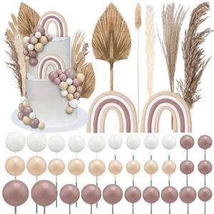 lot 9062 image: Roshtia 54 Pcs Wedding Cake Toppers Pampas Grass Rainbow Arch Beads, Boho