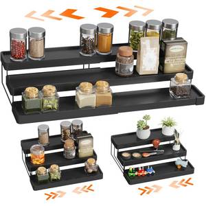 lot 9063 image: INVOCOO Expandable Spice Rack Organizer - 3 Tier Adjustable Spice Organizer for Cabinet & Countertop - Easy Visibility - Black