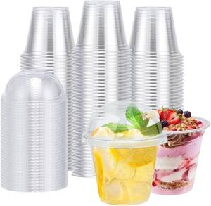 lot 9067 image: BYSNOW 100 Pack 9 oz Clear Plastic Dessert Cups with Dome Lids Disposable