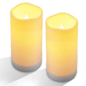 lot 9080 image: NURADA Large Outdoor Solar Powered Candles - Flameless Pillar Waterproof Rechargeable Candle Set, White Resin, LED Light, Rechargeable Solar Battery Included, Waterproof for Patio Decor 3.25 x 6