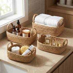 lot 9083 image: Beautiful Storage Basket Set of 4 - Natural Jute Rope Bins for Shelves