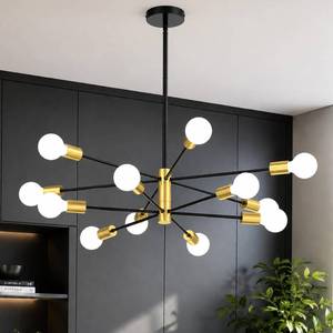 lot 9084 image: Phaosio Sputnik Chandelier 12-Light, Mid Century Modern Height Adjustable Ceiling Light Fixture for Dining Room, Kitchen Island, Living Room,Bedroom-Black and Gold