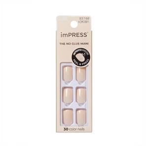 lot 10003 image: Kiss Impress No Glue Mani Press On Nails, Color, Point Pink, Pink, Short Size, Squoval Shape, Includes 30 Nails, Prep Pad, Instructions Sheet, 1 Manicure Stick, 1 Mini File