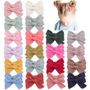 lot 10024 image: 40Pcs 3.5Inch Hair Bows Clips for Baby Girls, Neutral Linen Pigtail Bows