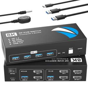 lot 10026 image: 8K60Hz KVM Switch 2 Monitors 2 Computers Display Port, KVM Switches Dual Monitor with 4 USB 3.0 Ports Sharing Keyboard Mouse Printer, Computer Switch for 2 Computers, Displayport Switch 2 in 2 Out