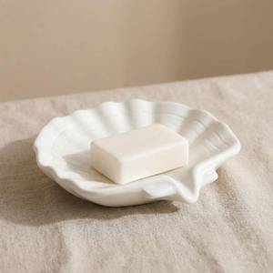 lot 10027 image: Ceramic Soap Holder, Sea-Shell Soap Tray with Self Draining, Soap Tray for Sink Washroom Bathroom Shower, Small Cute and Elegant Holder with Glaze, Easy Cleaning (White)
