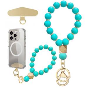 lot 10056 image: Yudaky Silicone Beaded Phone Wrist Strap, Phone Bracelet Strap with Tether Tab Elastic Hands Free Wristlet Strap (Turquoise)