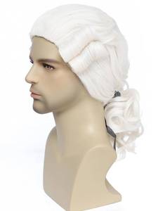lot 10059 image: Lotfon Mens 18th Century Colonial Wig, George Washington Wig Founding Father Costume for Halloween Theme Party Costume (White)